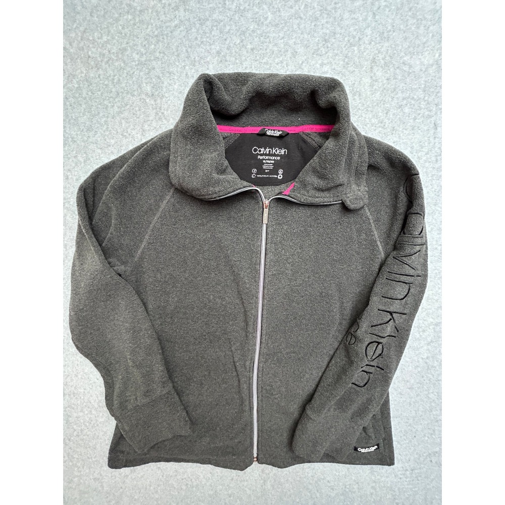 Calvin Klein Performance Gray Full Zip Fleece Jacket XL Embroidered Sleeve Logo
